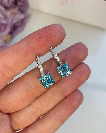 Сережки Вісюльки Блакитні англ заст Фіаніт 4,5гр Срібло 925 100400 100400 фото