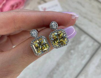 Сережки Вісюльки гвоздик жовтий-розс Фіаніт 7,7гр срібло 925 100248 100248 фото