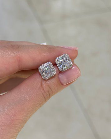 Сережки Пусети Білі 100гран квадрат+ розс Фіаніт 4,6гр срібло 925 101016 101016 фото