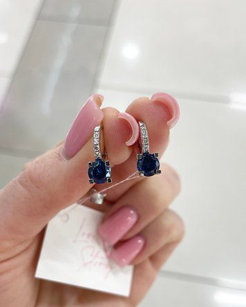 Сережки Вісюльки Сині англ заст Фіаніт 6мм 2,3гр Срібло 925 100276 100276 фото