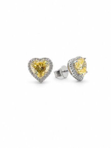 Сережки Пусети жовті Серце+розс Фіаніт 5,0гр Срібло 925 100118 100118 фото