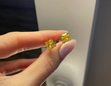 Сережки Пусети Жовтий 100 гран Фіаніт 3.4гр Срібло 925 100144 100144 фото