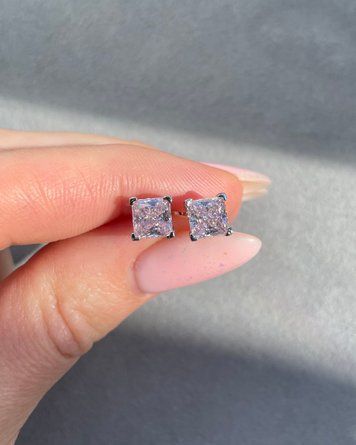 Сережки Пусети Рожеві 100гран Квадрат Фіаніт 2,0гр срібло 925 101168 101168 фото