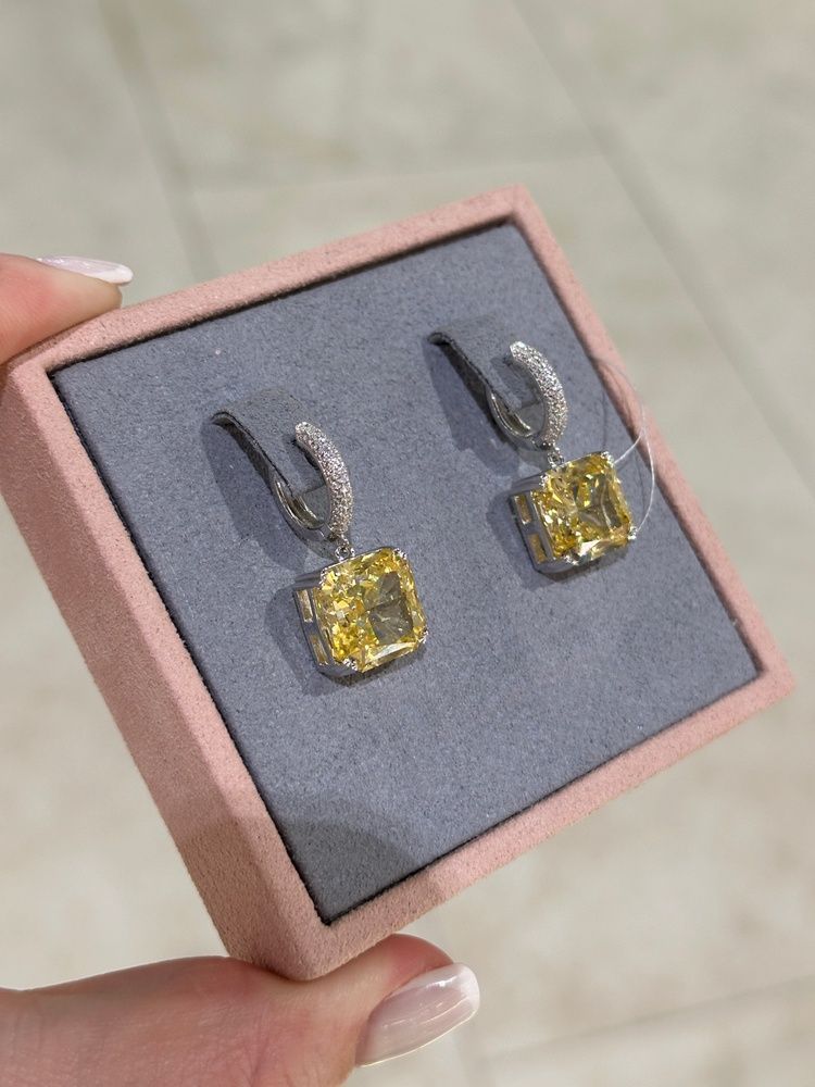 Сережки Англ Заст Жовта квад 100гр+ розс кам Фіаніт 13.0гр Срібло 925 101307 101307 photo