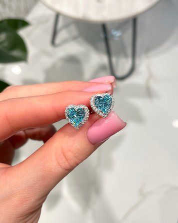Сережки Пусети Серце Блакитні Фіаніт розс кам 4,4гр Срібло 925 100405 100405 фото