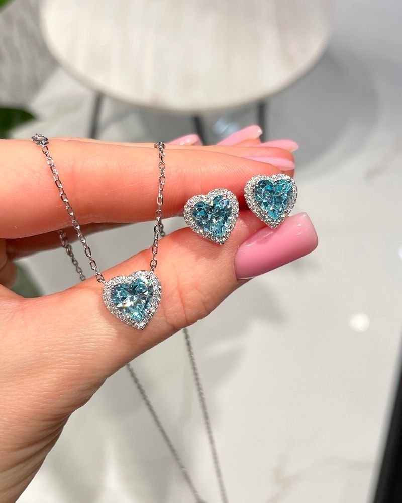 Сережки Пусети Серце Блакитні Фіаніт розс кам 4,4гр Срібло 925 100405 100405 photo