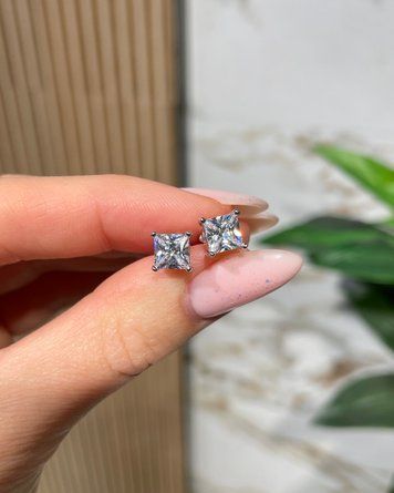Сережки Пусети Закрутка Квадрат Фіаніт 6мм 1,2ct*2 2,1гр срібло 925 101184 101184 фото