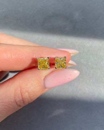 Сережки Пусети Жовті 100гран Квадрат Фіаніт 2,0гр срібло 925 101117 101117 фото