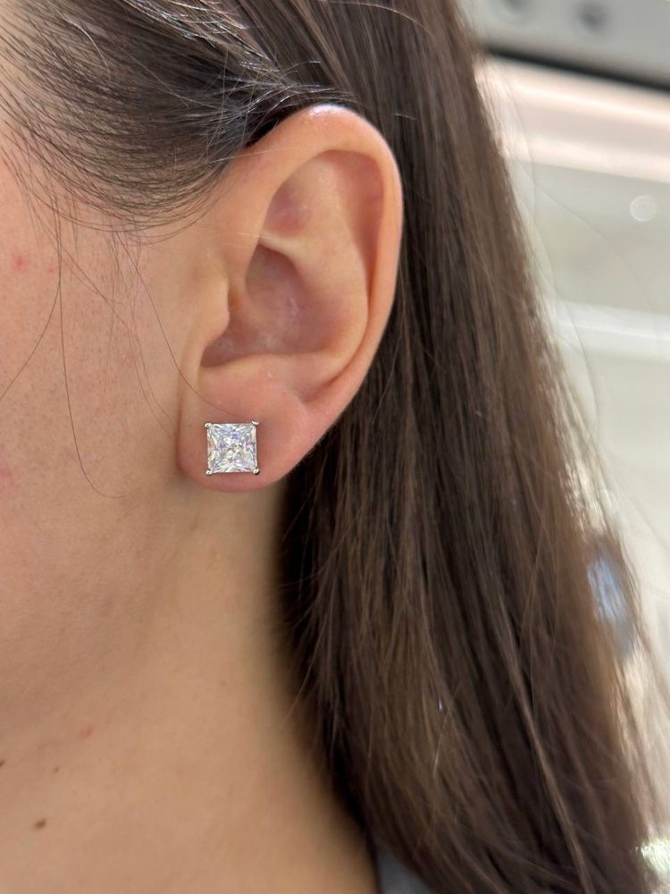 Сережки Пусети Закрутка Квадрат Фіаніт 7мм 2ct*2 2,9гр срібло 925 101185 101185 photo