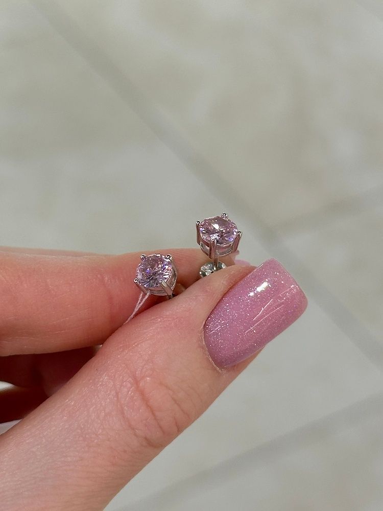 Сережки Пусети 4 крапани Круг Рожеві Куб Циркон 1,5гр Срібло 925 100744 100744 фото