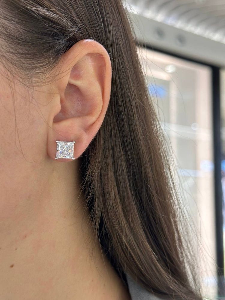 Сережки Пусети Закрутка Квадрат Фіаніт 8мм 3ct*2 4,1гр срібло 925 101186 101186 фото
