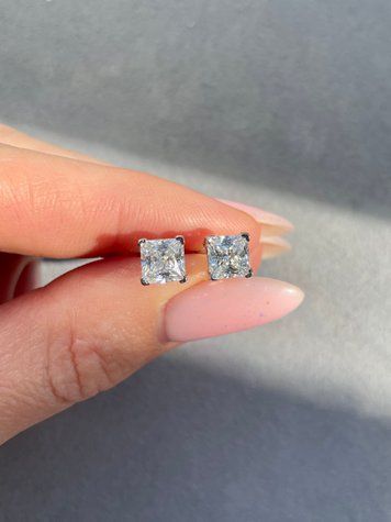 Сережки Пусети Білі 100гран Квадрат Фіаніт 7мм 2,6гр срібло 925 100828 100828 фото
