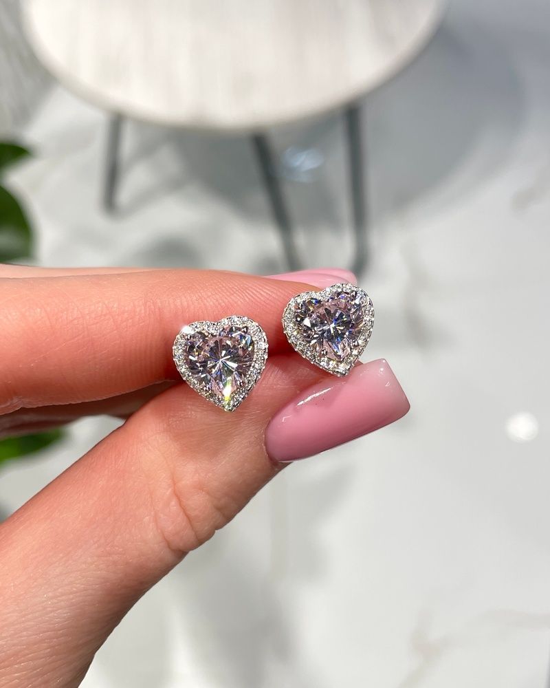 Сережки Пусети Серце Рожеве Фіаніт розс кам 4,4гр Срібло 925 100257 100257 фото