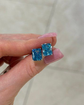 Сережки Пусети Блакитний Прямокут 100 граней Фіоніт 5,0гр Срібло 925 100290 100290 фото